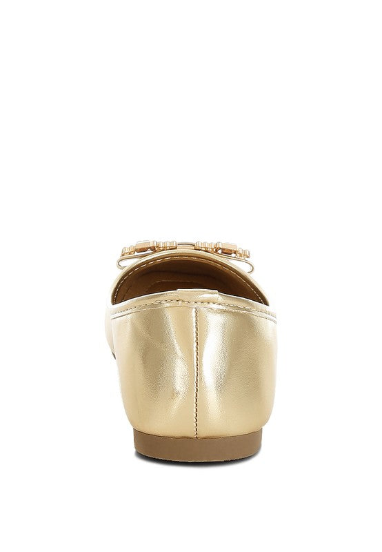 Navik Rhinestone Buckle Metallic Ballerinas