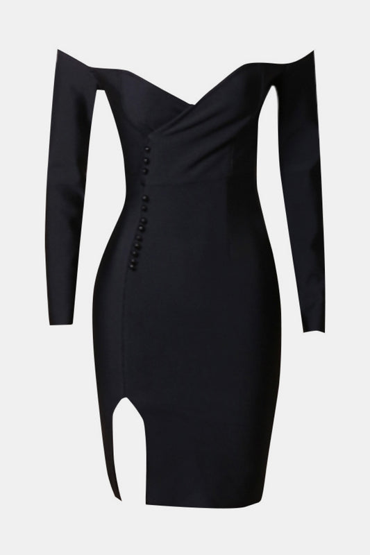 Beaded Slit Off-Shoulder Bodycon Dress