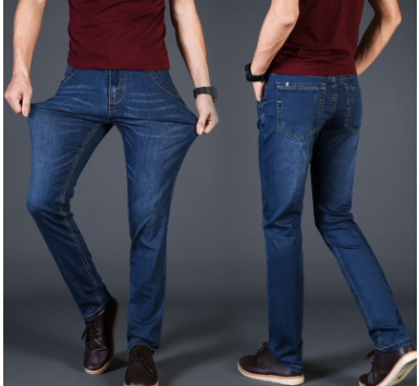 High elastic jeans men's thin leisure