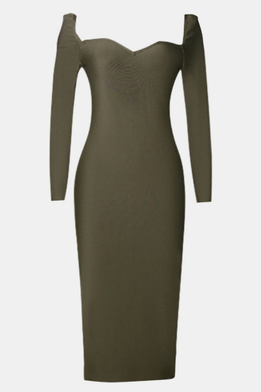 Sweetheart Neck Long Sleeve Back Slit Bandage Dress
