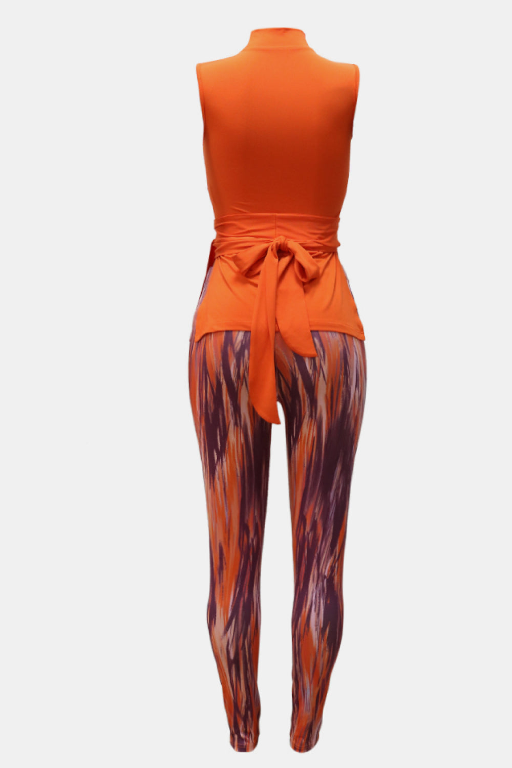 Tie-Back Cutout Top and Printed Leggings Set