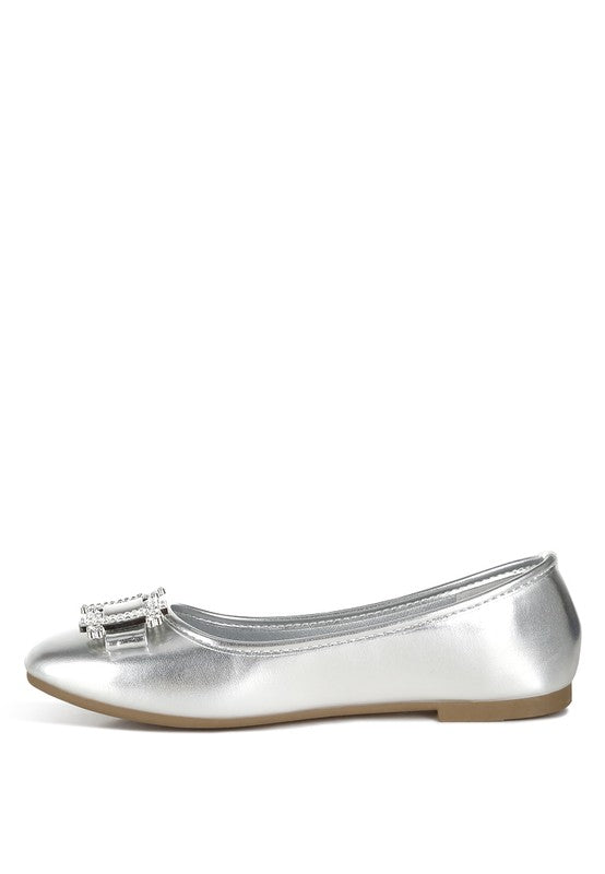 Navik Rhinestone Buckle Metallic Ballerinas