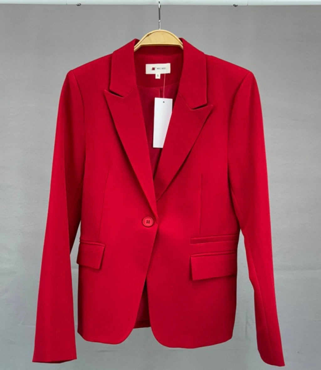 Womens Notched Lapel Pockets Button Work Office Blazer Jacket Suit