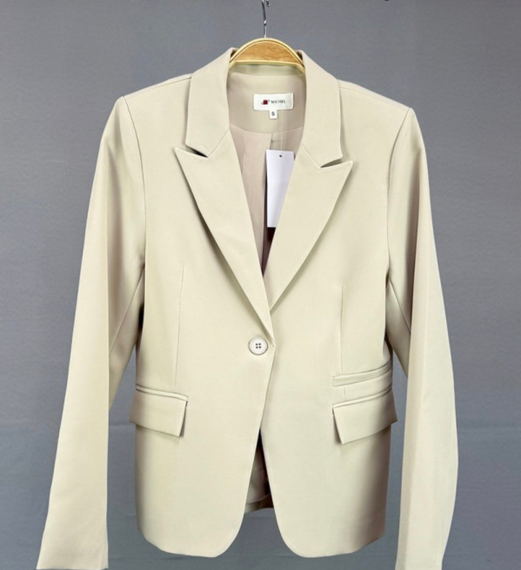 Womens Notched Lapel Pockets Button Work Office Blazer Jacket Suit