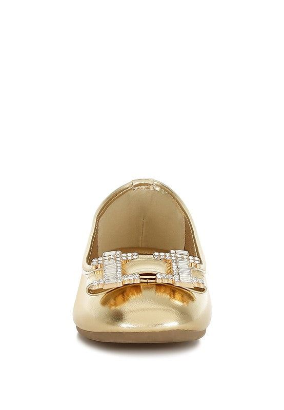 Navik Rhinestone Buckle Metallic Ballerinas