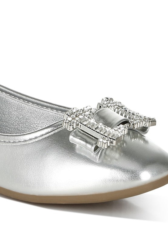 Navik Rhinestone Buckle Metallic Ballerinas