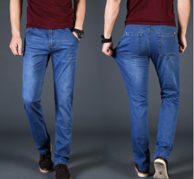 High elastic jeans men's thin leisure