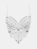 Rhinestone Spliced Lace Pointed Hem Bustier