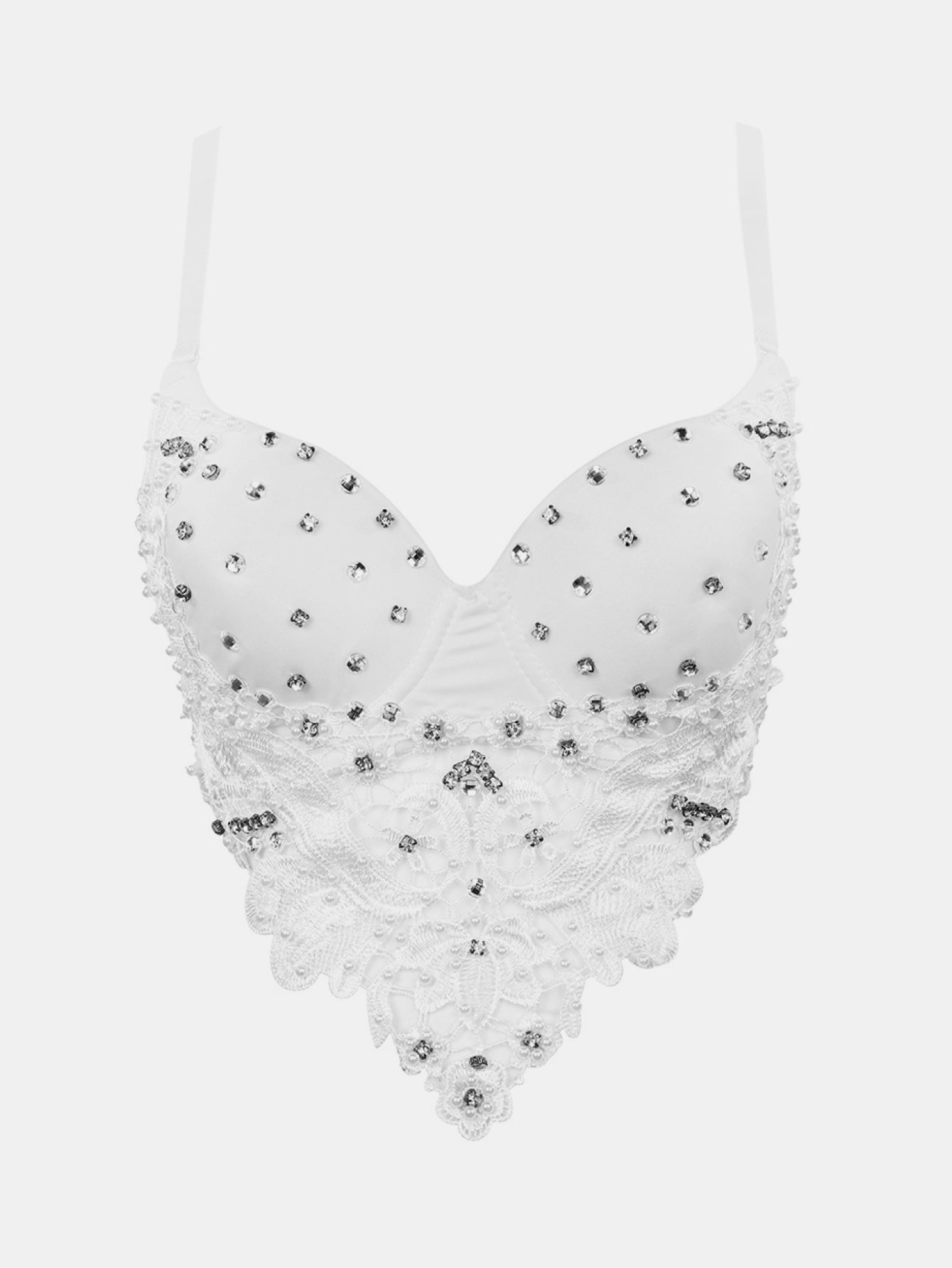 Rhinestone Spliced Lace Pointed Hem Bustier