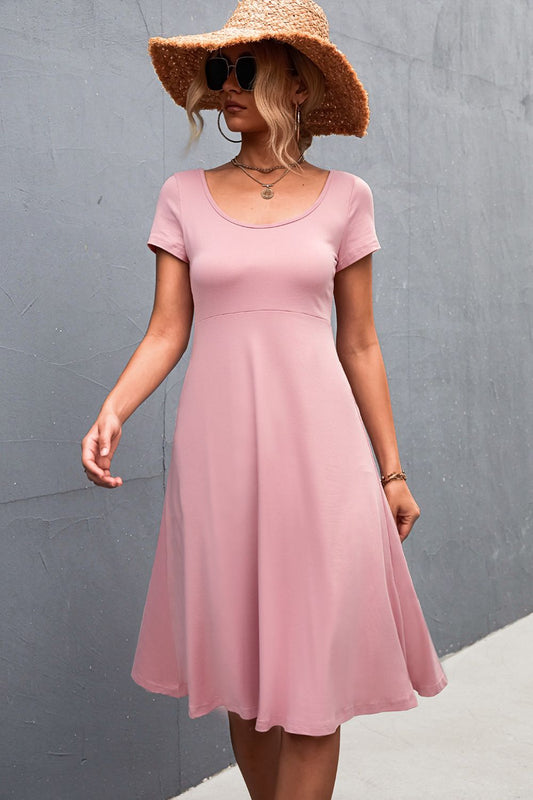 Round Neck Short Sleeve A-Line Dress