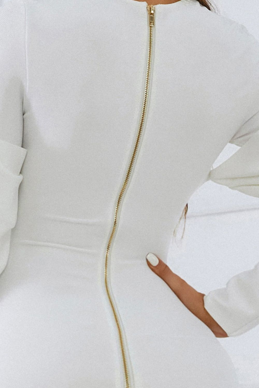 Zip-Back Slit Crewneck Bodycon Dress