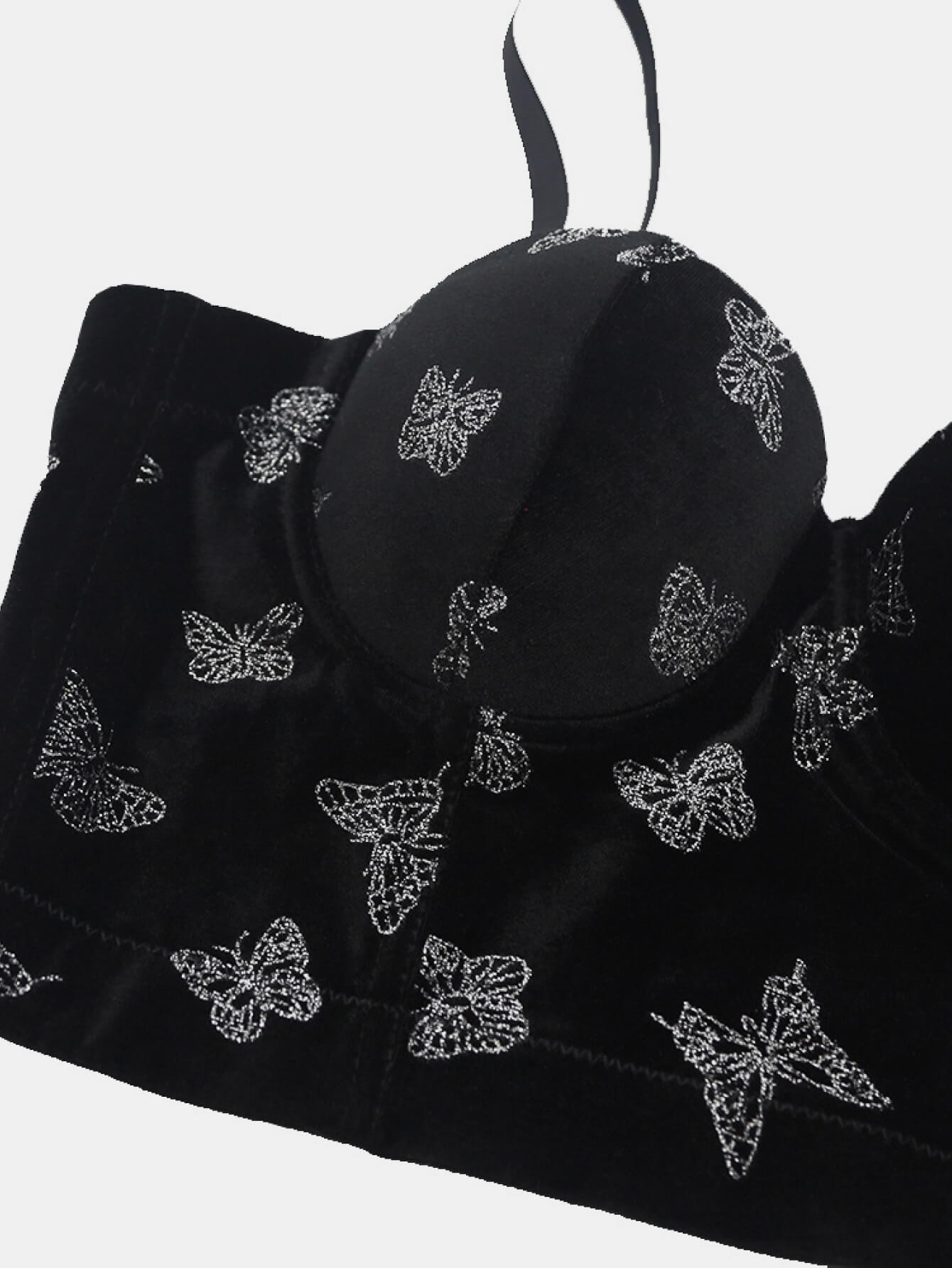 Velvet Butterfly Print Bustier