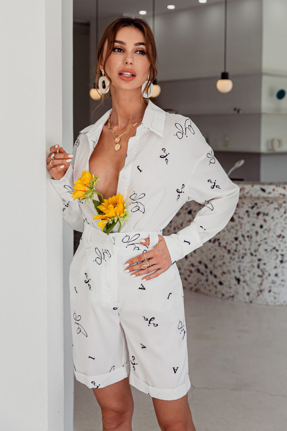 Printed Shirt and Cuffed Bermuda Shorts Set