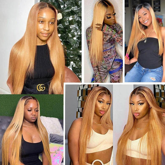 13×4 honey blonde ombre straight wig 180%