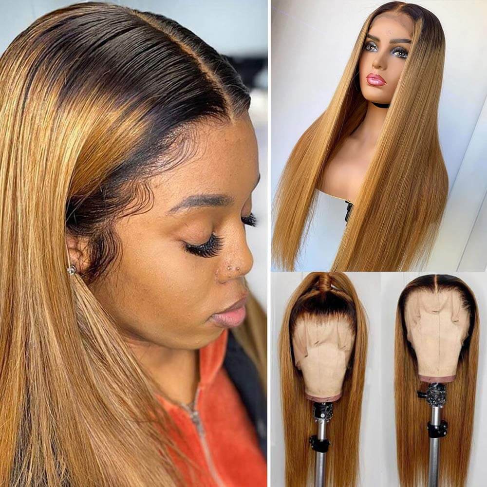 13×4 honey blonde ombre straight wig 180%