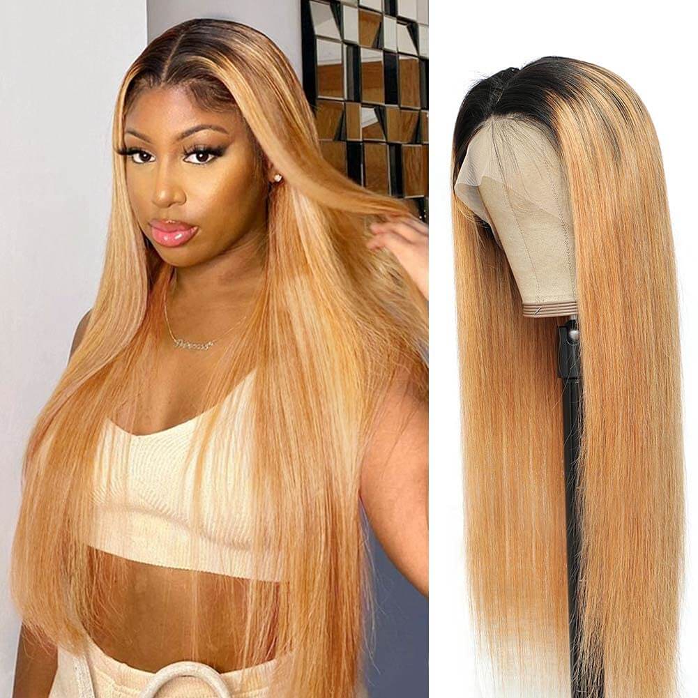 13×4 honey blonde ombre straight wig 180%