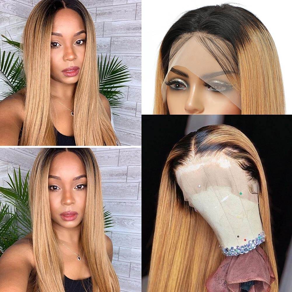 13×4 honey blonde ombre straight wig 180%