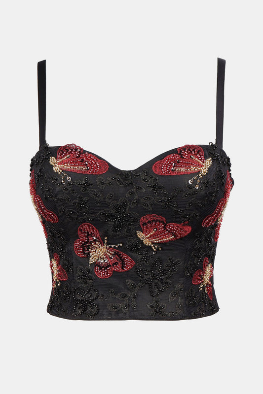 Beaded Butterfly Embroidery Bustier