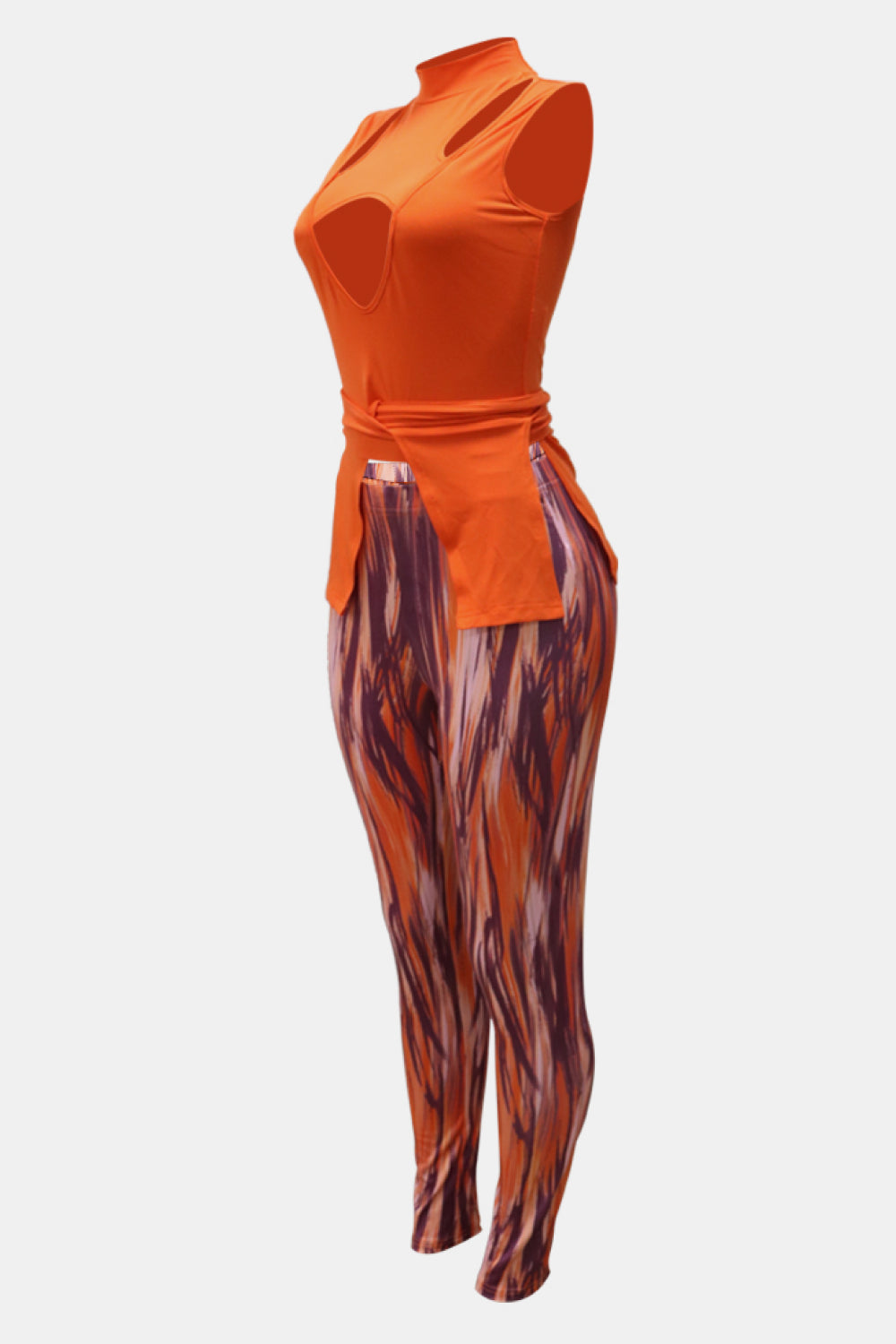 Tie-Back Cutout Top and Printed Leggings Set