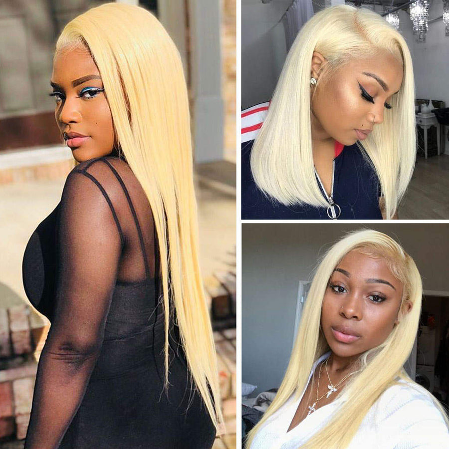 613 Bundles With Frontal Brazilian Straight Hair 3/4 Bundles With Closure 40 Inches Remy Blonde Human Hair Bundles With Frontal