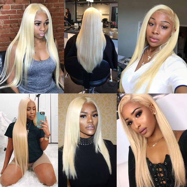 613 Bundles With Frontal Brazilian Straight Hair 3/4 Bundles With Closure 40 Inches Remy Blonde Human Hair Bundles With Frontal