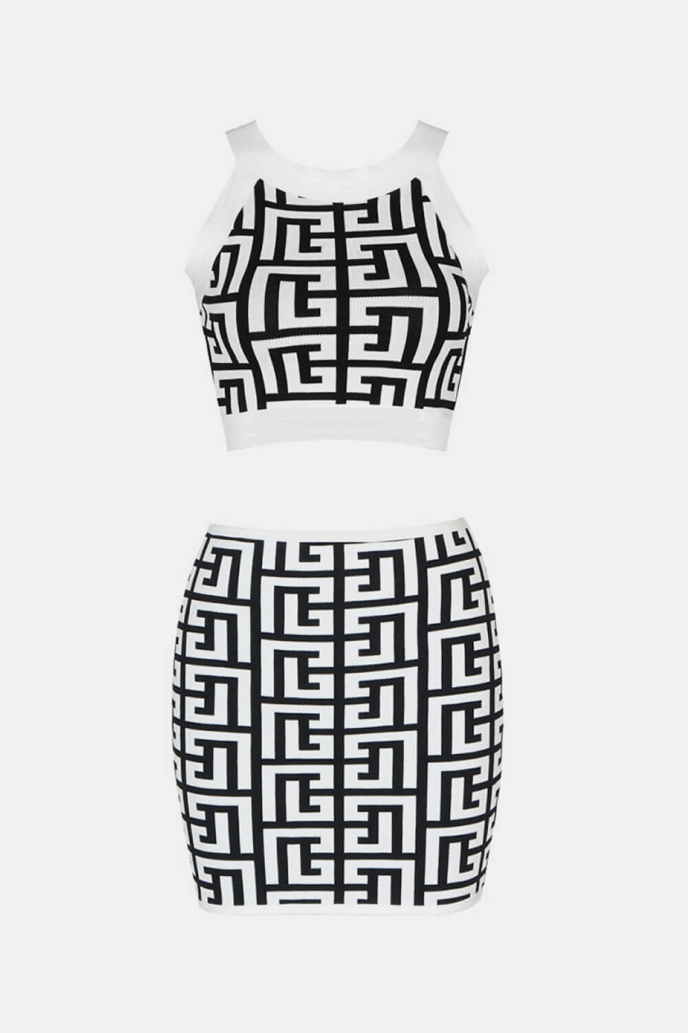 Printed Button Front Jacket, Sleeveless Top, and Skirt Set