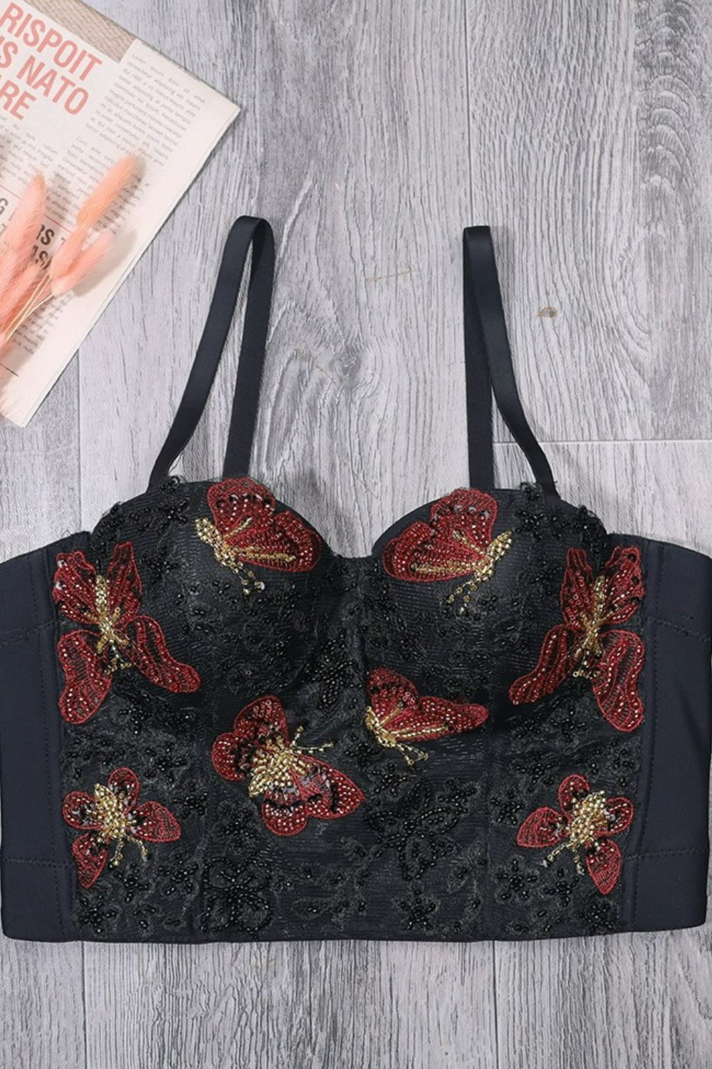 Beaded Butterfly Embroidery Bustier