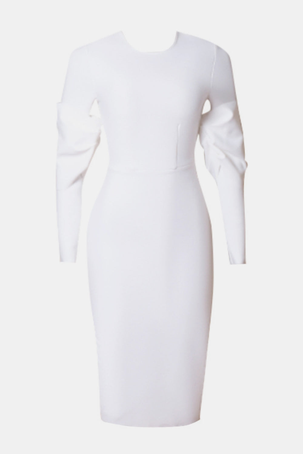 Zip-Back Slit Crewneck Bodycon Dress