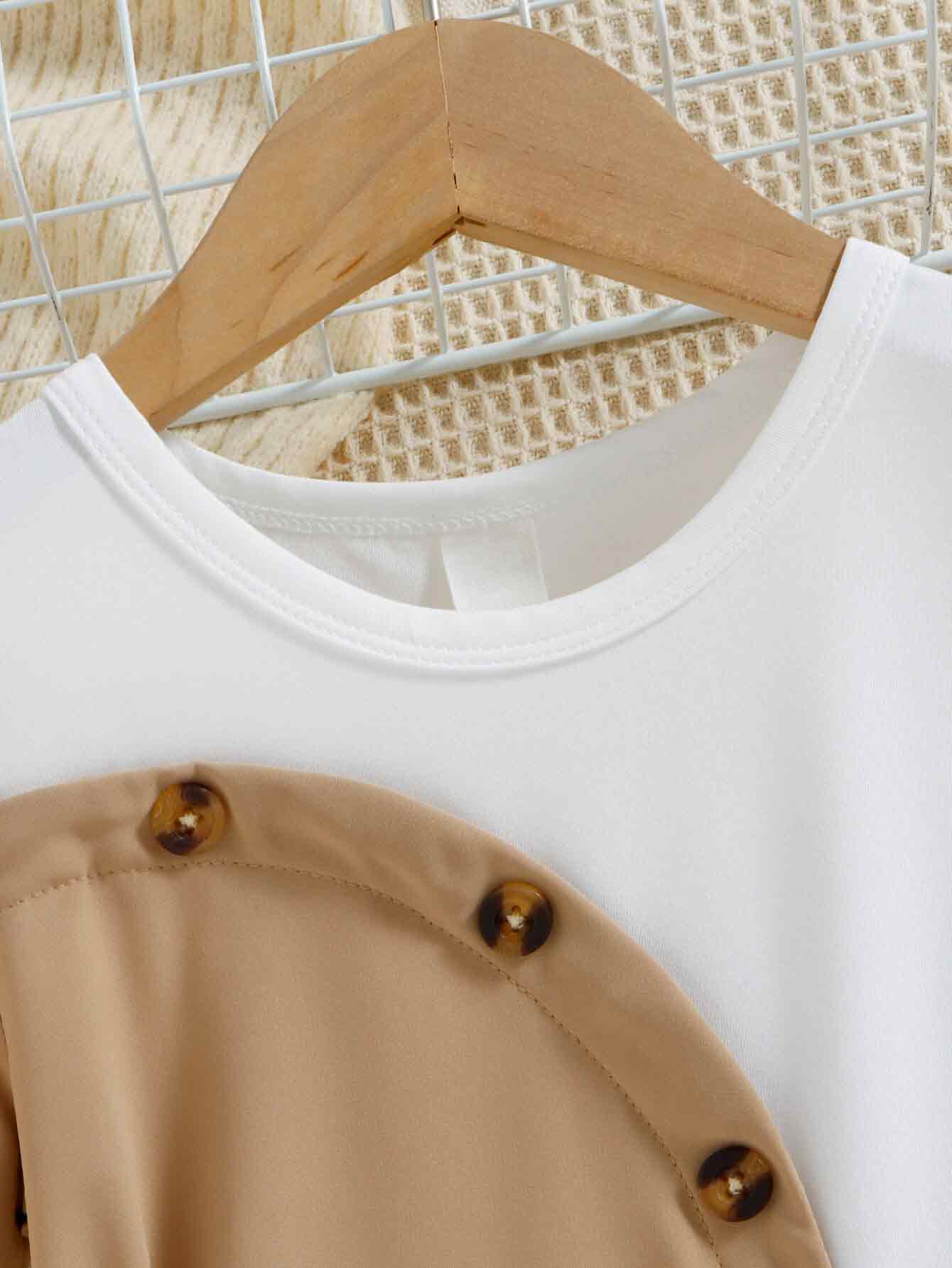 Girls Contrast Decorative Button Belted Dress