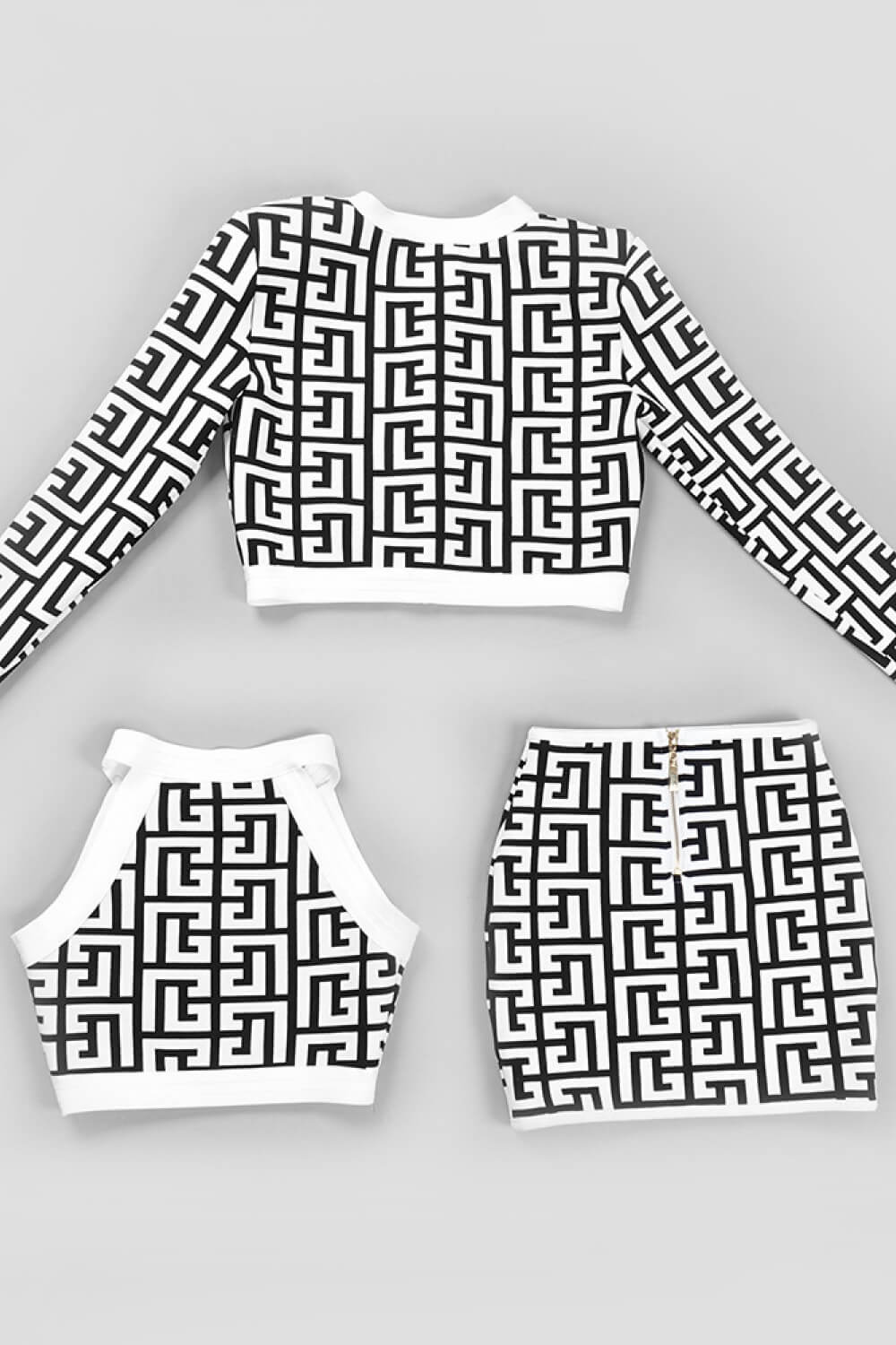 Printed Button Front Jacket, Sleeveless Top, and Skirt Set