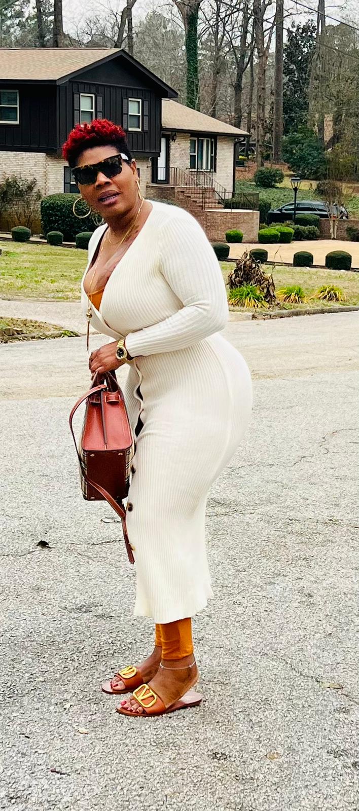 Black Rib Knit V Neck Button Up Midi Cardigan Dress