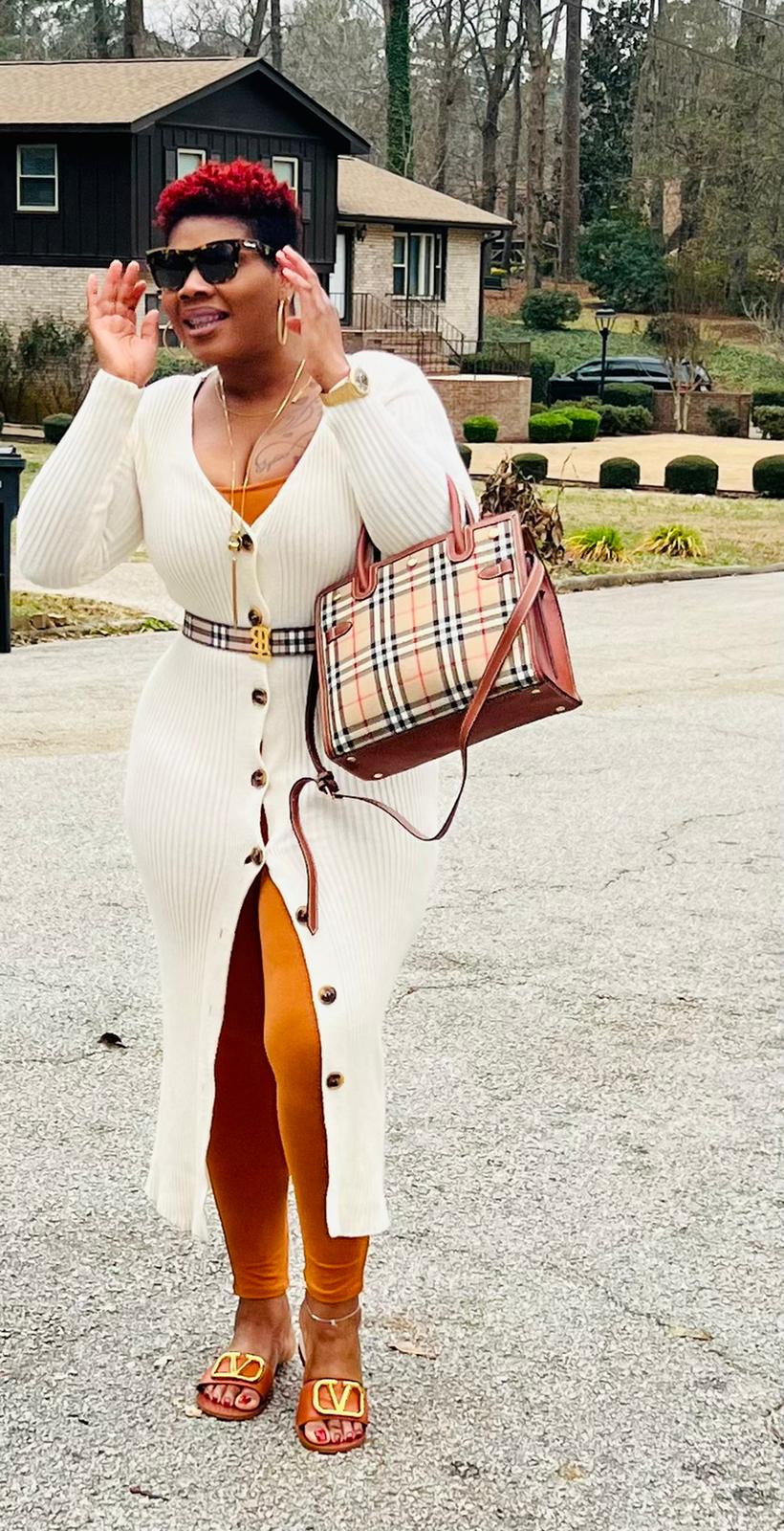 Black Rib Knit V Neck Button Up Midi Cardigan Dress