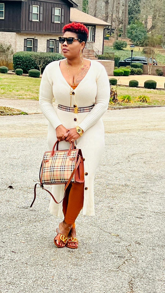 Black Rib Knit V Neck Button Up Midi Cardigan Dress