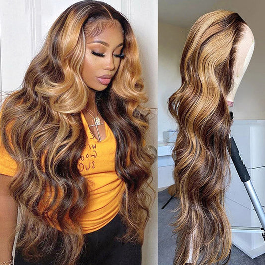 Body Wave 4/27 Highlight 13x4/13x6 Lace Frontal Human Hair Wig PrePlucked Brazilian Ombre Colorful 4x4/5x5/6x6 Lace Closure Wigs