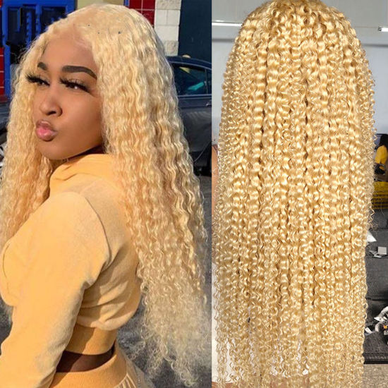 13x4 Deep Wave 613 Blonde Lace Front Human Hair Wigs Pre Plucked With Baby Hair Brazilian Curly Lace Frontal Wig Remy