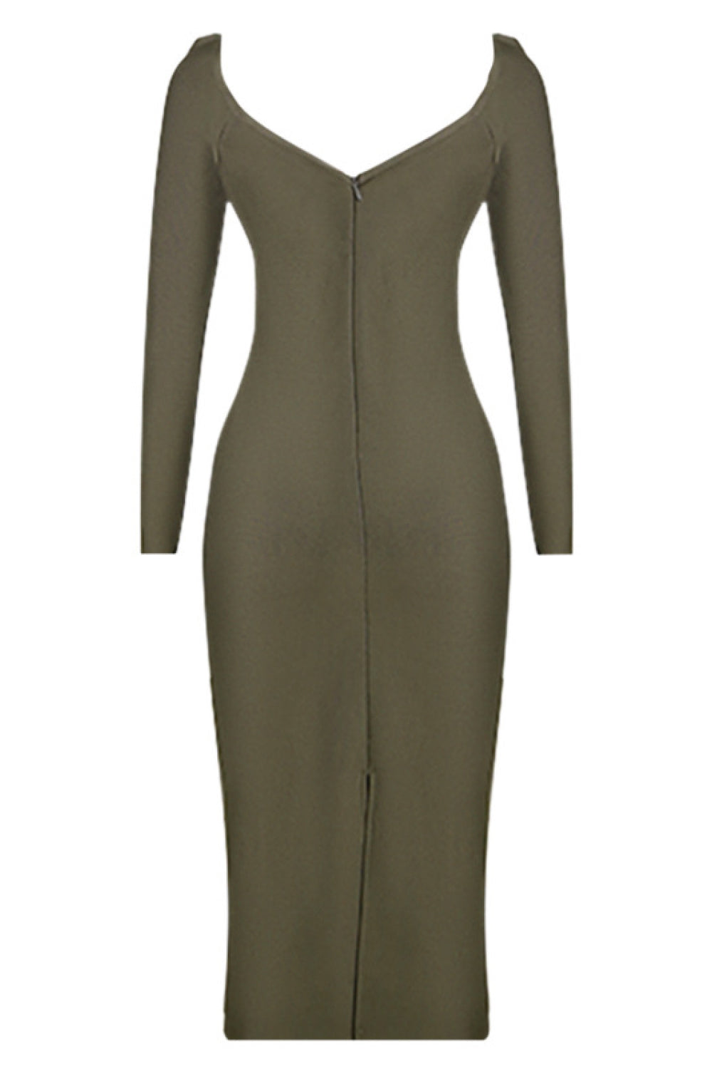 Sweetheart Neck Long Sleeve Back Slit Bandage Dress