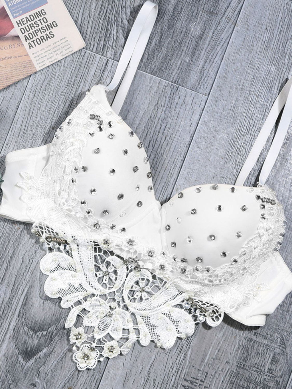 Rhinestone Spliced Lace Pointed Hem Bustier