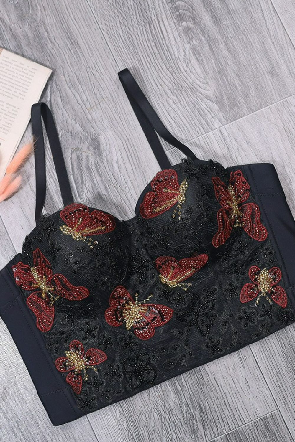 Beaded Butterfly Embroidery Bustier