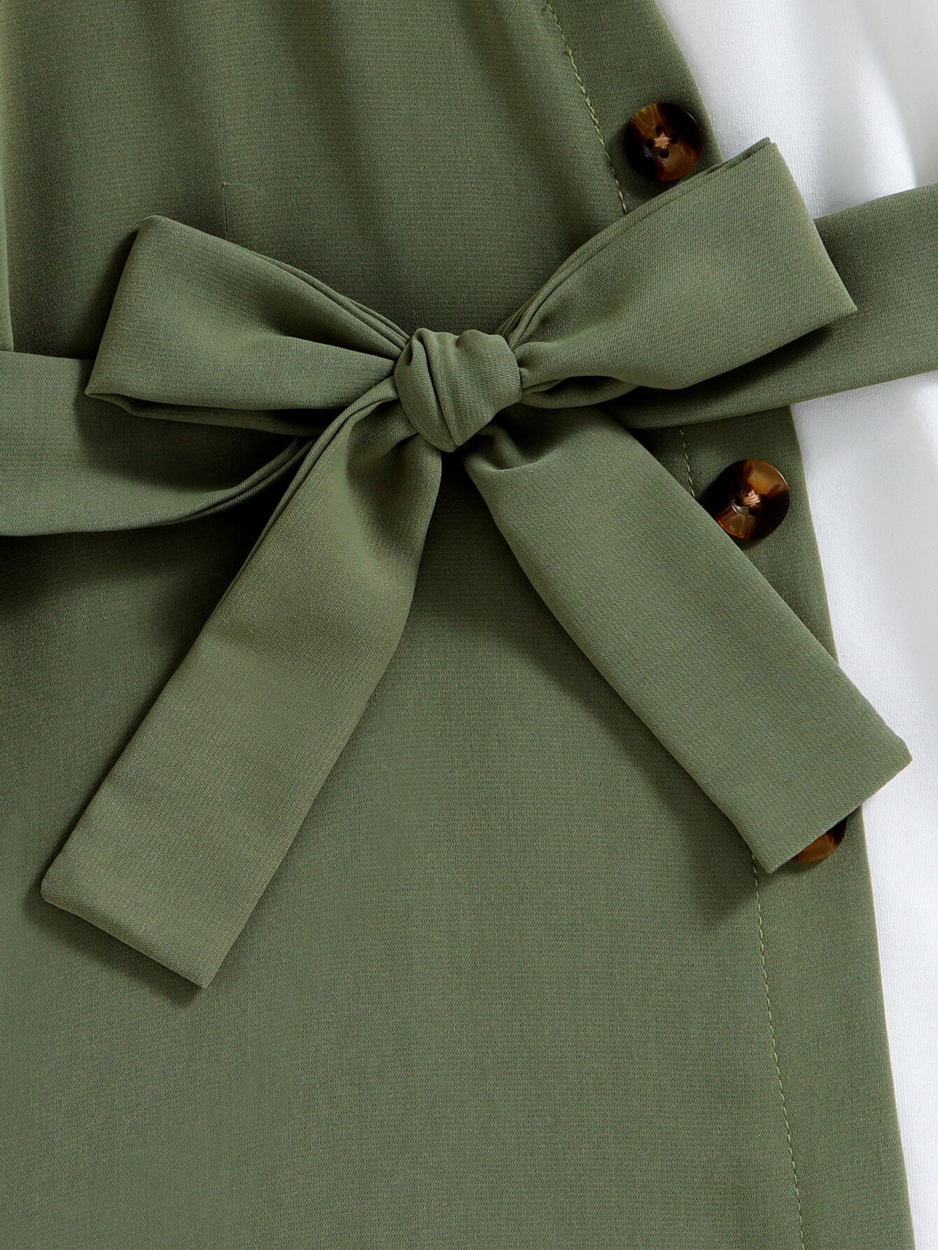 Girls Contrast Decorative Button Belted Dress