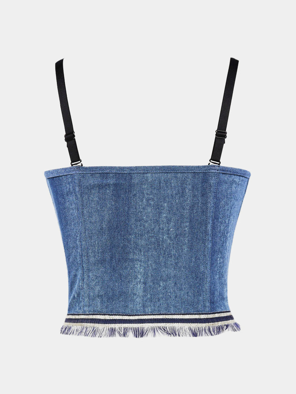 Zip-Front Raw Hem Denim Bustier