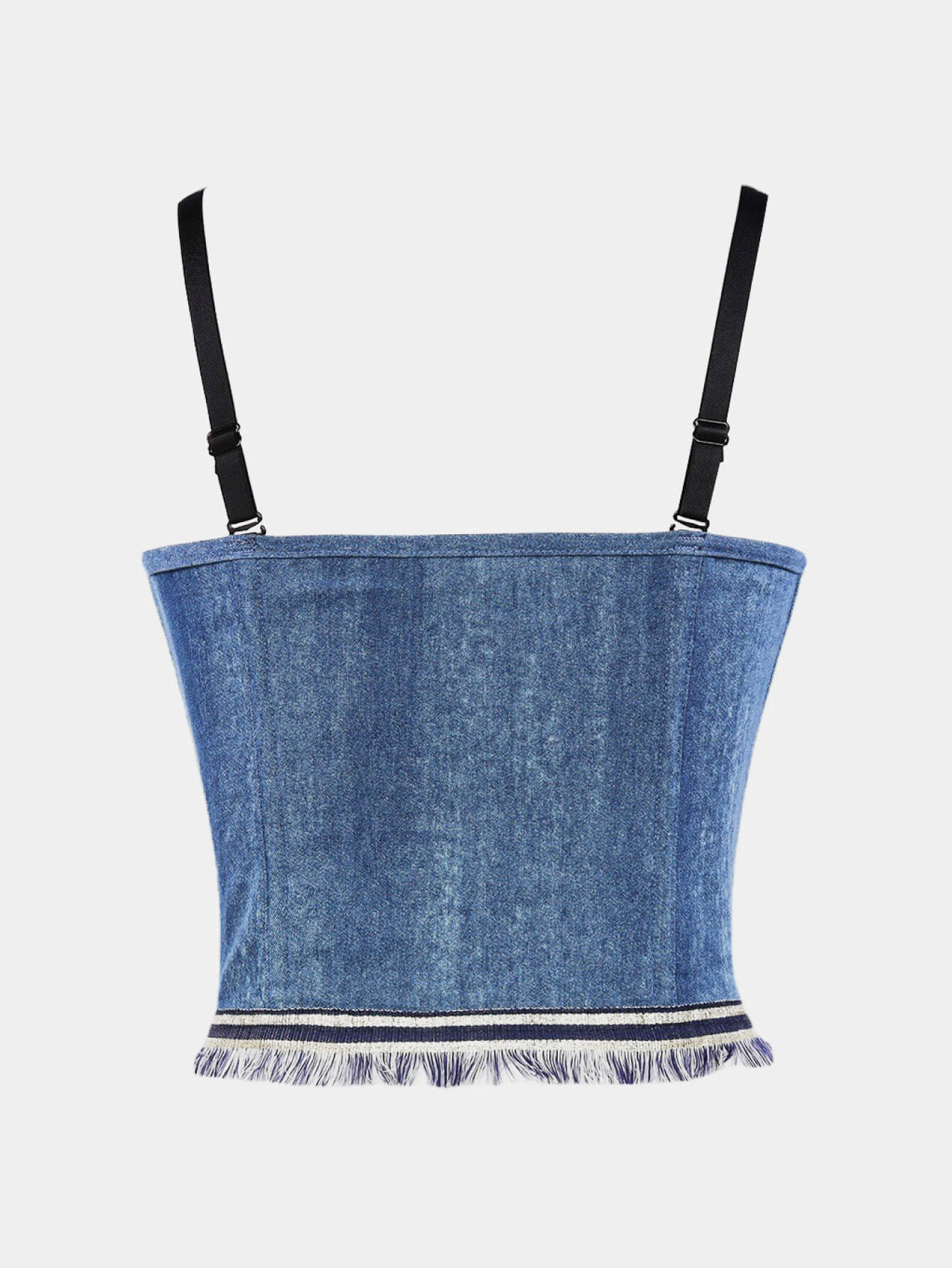 Zip-Front Raw Hem Denim Bustier