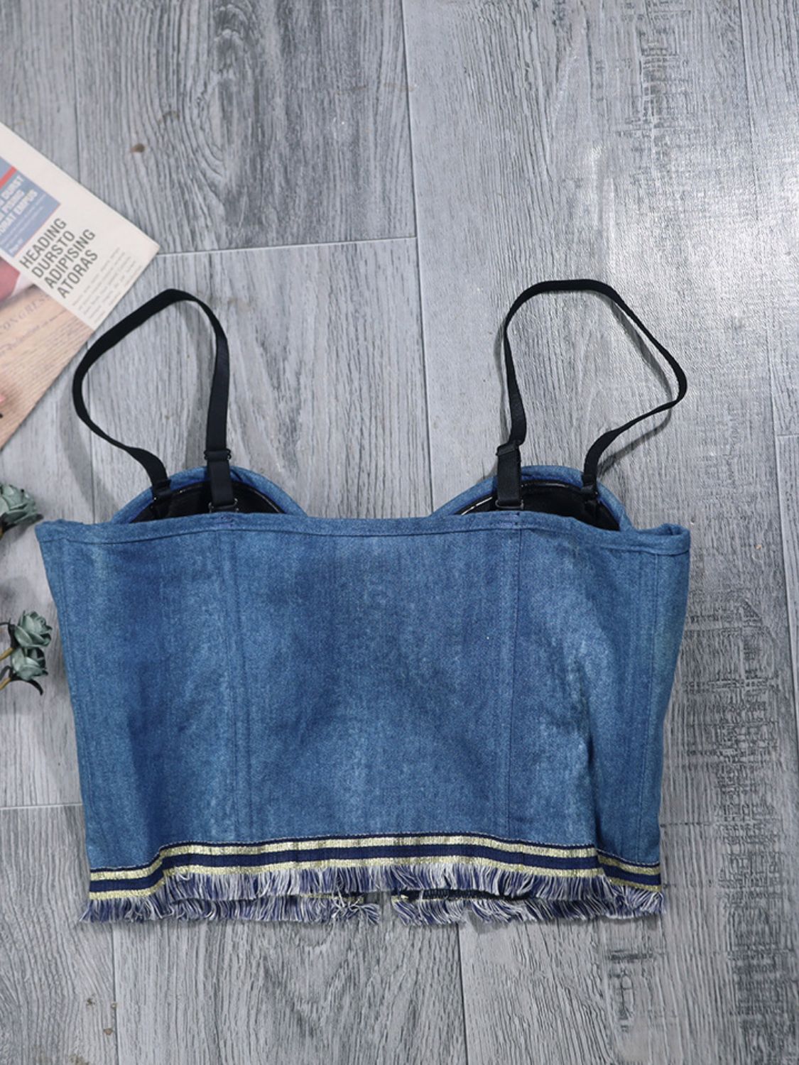 Zip-Front Raw Hem Denim Bustier