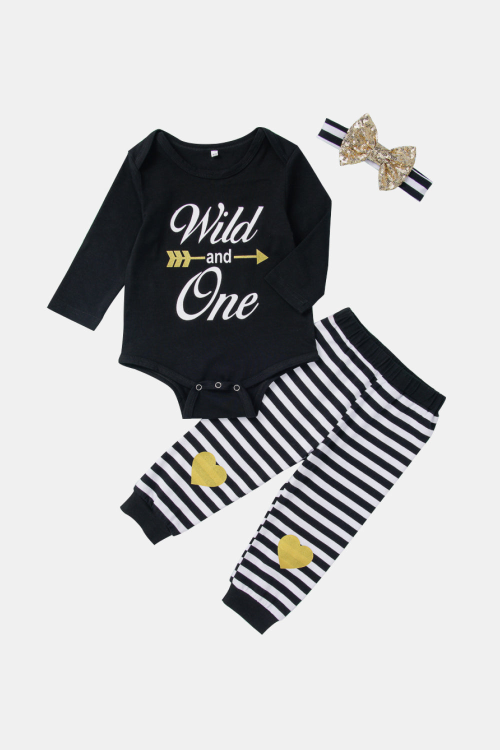 Baby Girls Graphic Bodysuit and Striped Pants Set with Bow