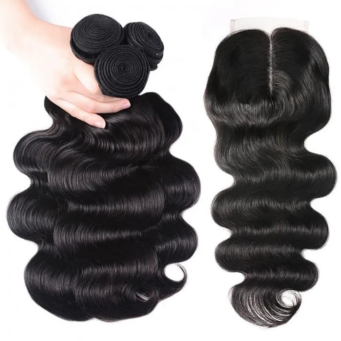 38 40inch Body Wave Bundles With Closure Brazilian Remy Human Hair Bundles With Closure 3 Bundles With T Part Closure For Women