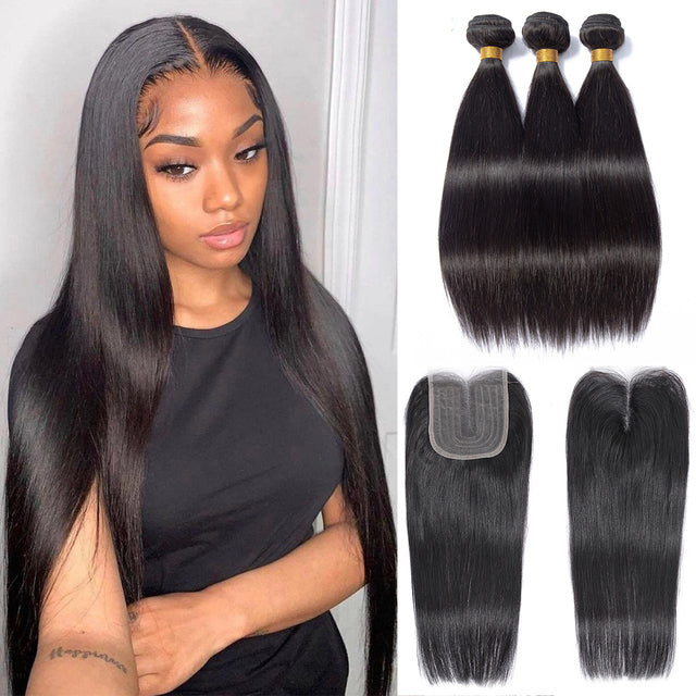 Colored Bundles With Closure Body Wave Brazilian Human Hair Weave Bundles T Lace Closure Remy Ombre Brown Straight Extension