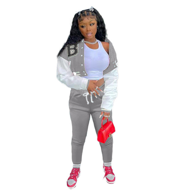 Causal Baseball Jurk Two Piece Set Autumn Women Tracksuit Long Sleeve Top + Slim Pants Matching Outfits Streetwear