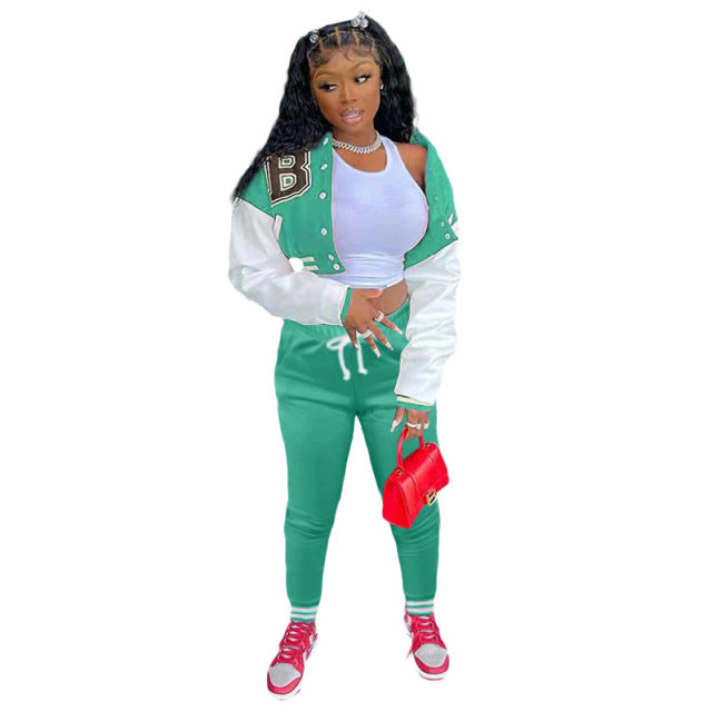 Causal Baseball Jurk Two Piece Set Autumn Women Tracksuit Long Sleeve Top + Slim Pants Matching Outfits Streetwear