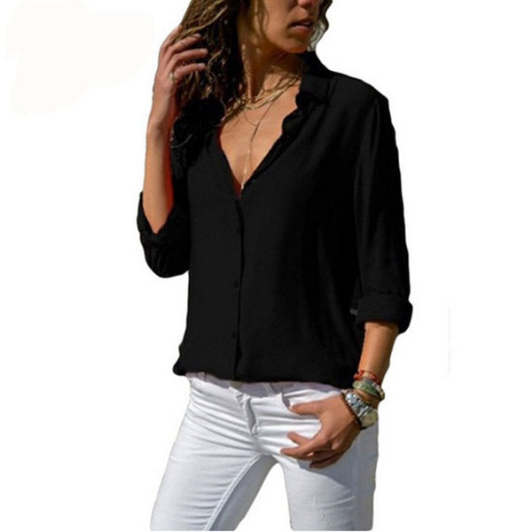 Fashion Women's Plus Size Blouse Shirt 2021 Spring Autumn Casual Long Sleeve V Neck Ladies Buttons Tops Loose Harajuku Blouses