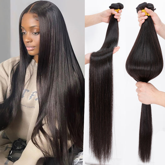 Brazilian Straight Hair Extensions Human Hair Bundles No Tangle Nature Color 30 Inch Can Buy 1/3/4 Bundles Remy Human Hair Weave